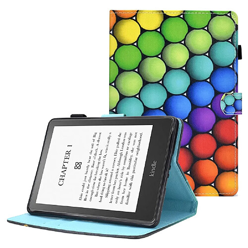 Etui en PU fermeture magnétique avec support et porte-cartes pour votre Amazon Kindle Paperwhite 5 (2021) - Cercles colorés