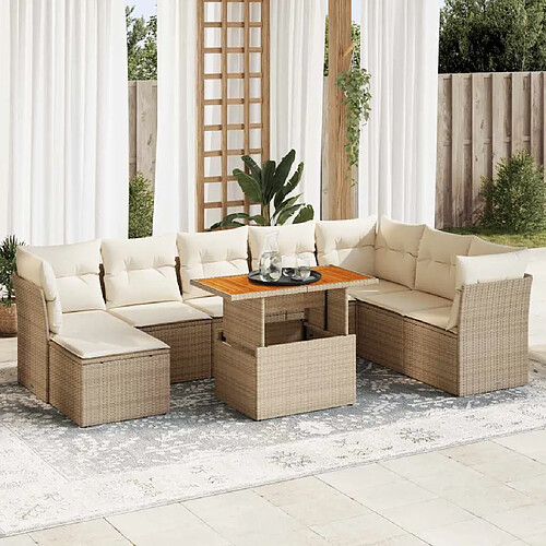 vidaXL Salon de jardin avec coussins 9 pcs beige résine tressée