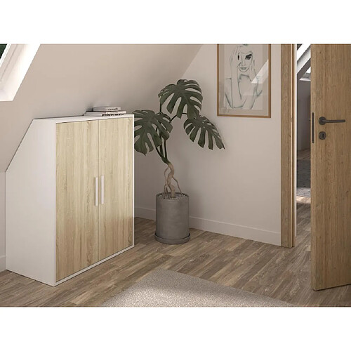 Vente-Unique Armoire sous pente 2 portes - Blanc et naturel - ADEZIO