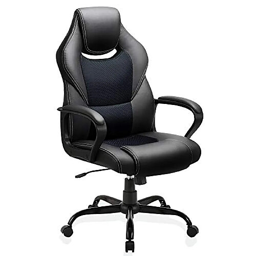 Basetbl CZCHAF003 Siège Gamer Inclinable Simili Cuir Acier Inoxydable Noir