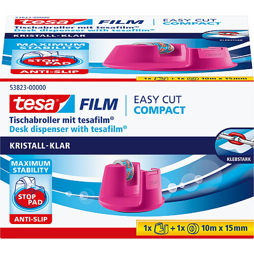 tesa Dévidoir de bureau Easy Cut Compact, équipé, rose foncé ()