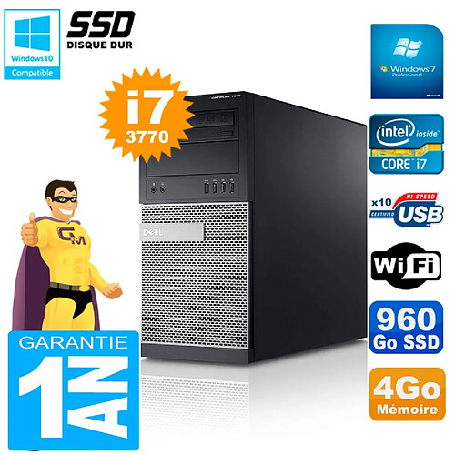 PC Tour DELL 7010 Core I7-3770 RAM 4Go Disque 960 Go SSD Wifi W7 · Occasion