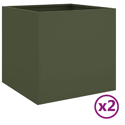 Maison Chic Lot de 2 Jardinières,Bac à fleurs - pot de fleur vert olive 42x40x39 cm acier laminé à froid -GKD87079