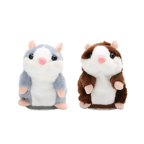 Paire Poupée pour Enfant de Hamster en Peluche Parlant Enregistreur Sonore Jeu pour Enfant Ami-Gris+Brun Clair