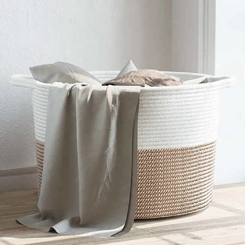 vidaXL Panier à linge marron et blanc Ø55x36 cm coton