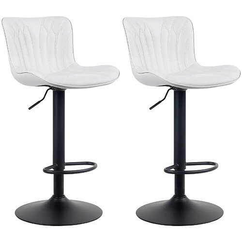 Decoshop26 Lot de 2 tabourets de bar chaises hautes avec coutures décoratives en PVC blanc pieds en métal noir 10_0004325