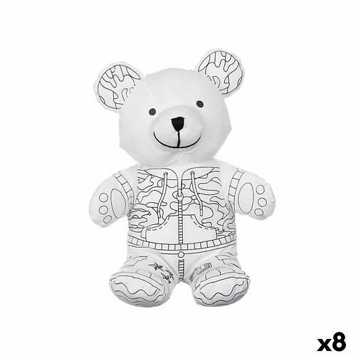 Pincello Peluche à colorier Blanc Noir Tissu 17 x 21 x 12 cm Ours (8 Unités)