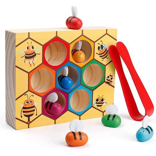 Universal Belles motricités pour les tout-petits Jouets Clips Ruche des abeilles Jeux de concours Couleurs en bois Puzzle de tri Pré-apprentissage | Outils d'apiculture