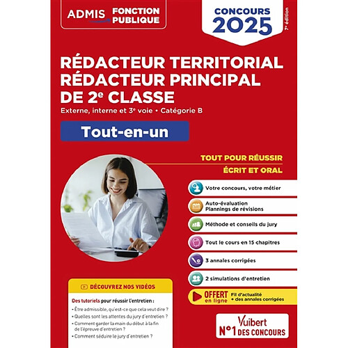 Rédacteur territorial, rédacteur principal de 2e classe : externe, interne et 3e voie, catégorie B : tout-en-un, concours 2025 · Occasion