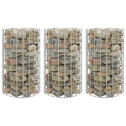 vidaXL Lit surélevé à gabion circulaire 3 pcs Acier galvanisé Ø30x50cm