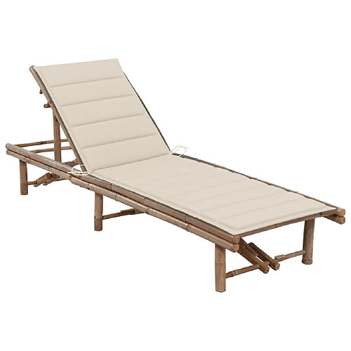 vidaXL Chaise longue de jardin avec coussin Bambou