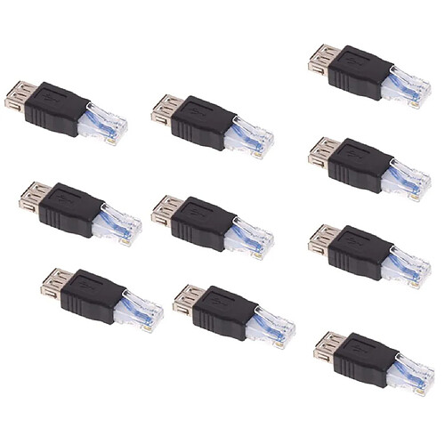 10 Pièces USB Femelle Vers Ethernet RJ45 Mâle Adaptateurs Socket Network Converter