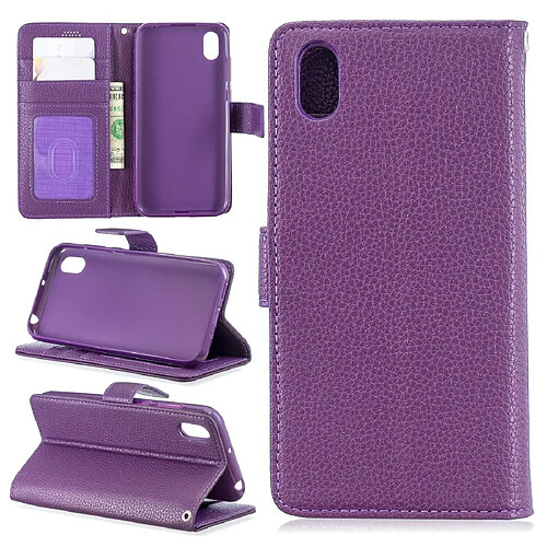 Wewoo Housse Coque Pour Huawei Y5 2019 Lychee Texture en cuir à rabat horizontal avec support et fentes cartes et portefeuille et cadre photo violet