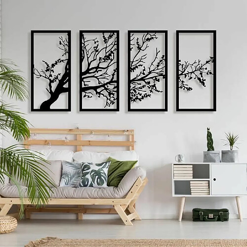 DEKORY 4 panneaux Art Mural de Branche d'arbre 100x50 cm