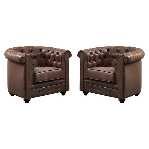 Vente-Unique Lot de 2 Fauteuils CHESTERFIELD en microfibre aspect cuir vieilli