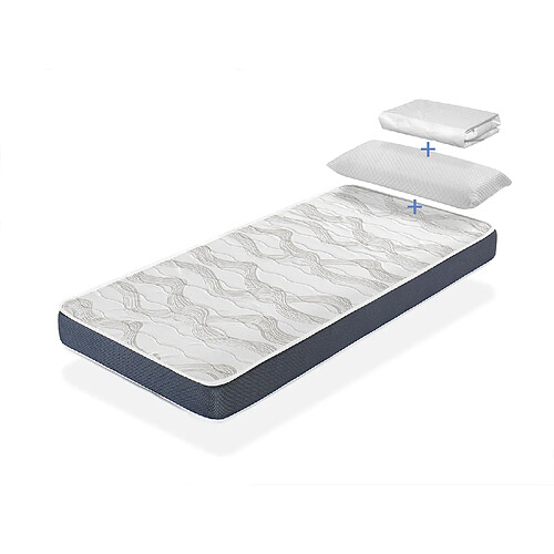 Dormalit Pack Matelas 90X200 LIT ENFANTS h14 CM ERGO CONFORT + 1 oreiller junior 90x35 cm + 1 Protège matelas 90x200 cm