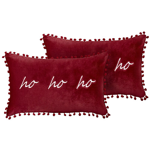 Beliani Lot de 2 coussins MOCHI Velours 30 x 50 cm Texte Broderie Rouge