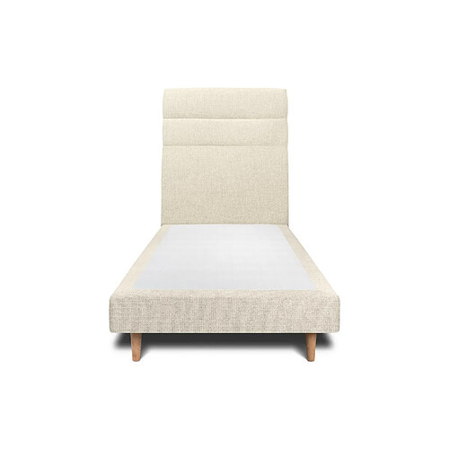 Sommeil de plomb Lit 90x200cm avec tête de lit lignes tissu et sommier tapissier Beige clair - Hauteur totale : 29cm