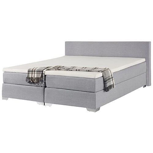 Beliani Lit boxspring en tissu gris clair 180x200 cm PRESIDENT