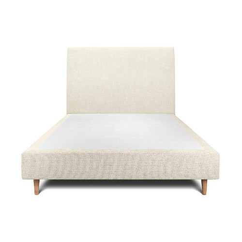 Sommeil de plomb Lit 135x190cm avec tête de lit tapissier tissu et sommier tapissier Beige clair - Hauteur totale : 35cm