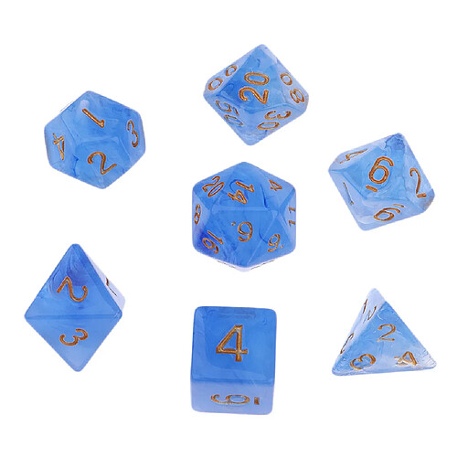 7pcs Bijou Acrylique Multi-faces Dés Polyédriques Dés Du0026D TRPG Jeu Bleu