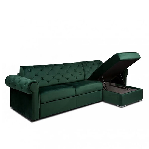 Inside 75 Canapé d'angle réversible CHESTERFIELD convertible EXPRESS 140 cm matelas 16 cm velours vert