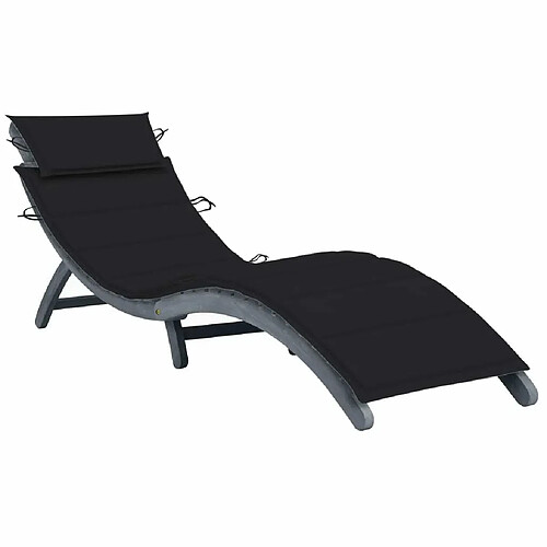 Maison Chic Chaise longue avec coussin | Bain de soleil Relax | Transat Gris Bois d'acacia solide -GKD31833