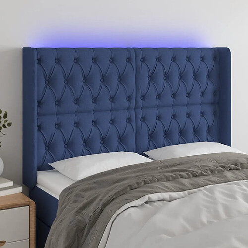 Maison Chic Tête de lit scandinave à LED,meuble de chambre Bleu 147x16x118/128 cm Tissu -MN53939