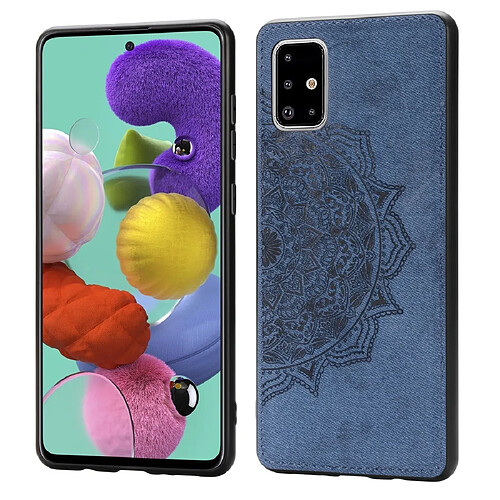 Wewoo Coque Pour Galaxy A71 Mandala Housse en tissu gaufré PC + TPU de téléphone portable avec fonction magnétique et dragonne bleu