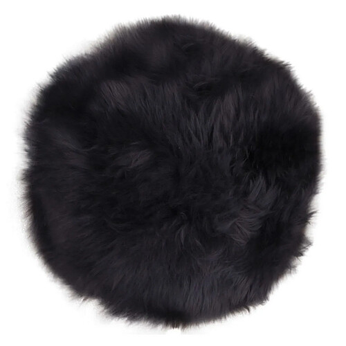 EPIKASA Pouf Lambskin, Noir, Peau d'Agneau Authentique, 35x35x5 cm