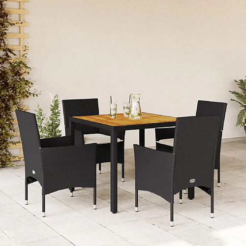 vidaXL Ensemble à manger de jardin et coussins 5 pcs noir rotin acacia