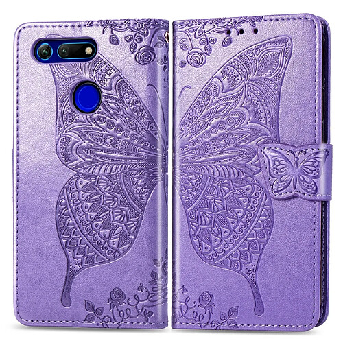 Wewoo Housse Coque Butterfly Love Flowers Embossing Horizontal Flip Leather Case for Huawei V20with Holder & Card Slots & Wallet & Lanyard Light Purple