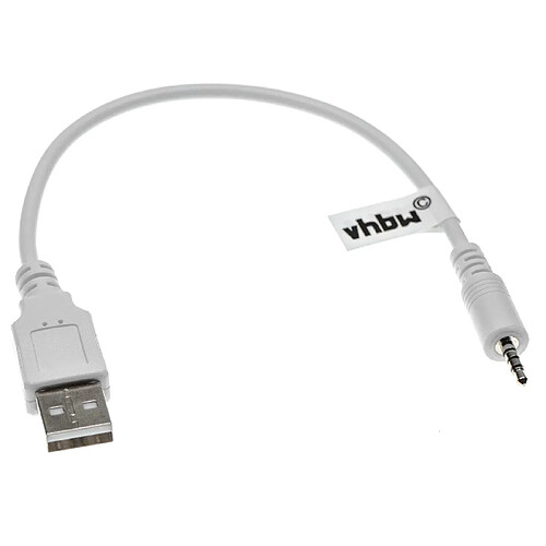 vhbw Câble de chargement USB compatible avec JBL J56BT écouteurs, blanc, 20.5cm - USB 2.0 de type A avec une prise jack de 2,5mm