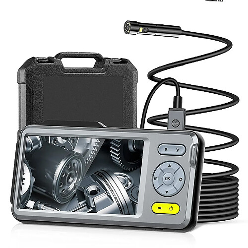 Endoscope à double objectif 1080p, endoscope avec écran IPS de 5", caméra d'inspection ultra-fine de 5 mm avec 7 lumières LED, carte de 32 Go, batterie de 3500 mAh, caméra serpent avec câble étanche de 16,5 pieds, étui rigide portable