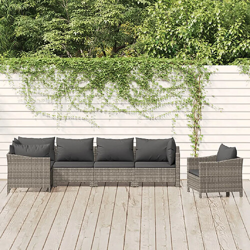 vidaXL Salon de jardin 6 pcs avec coussins Gris Résine tressée