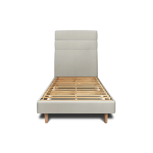 Sommeil de plomb Lit 90x190cm avec tête de lit lignes velours et sommier kit taupe - Hauteur totale : 29cm