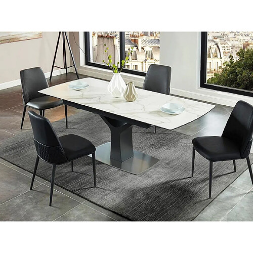 Vente-Unique Table à manger extensible 6 à 8 personnes - Céramique, verre trempé et métal - Effet marbre blanc et anthracite - COLBY de Maison Céphy