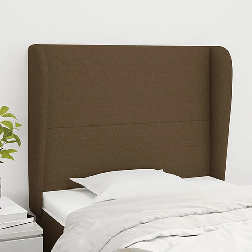 Maison Chic Tête de lit scandinave avec oreilles,meuble de chambre Marron foncé 103x23x118/128 cm Tissu -MN45752