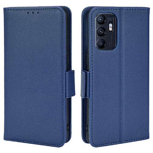 Etui en PU texture litchi avec support, bleu foncé pour votre Oppo Reno6 4G