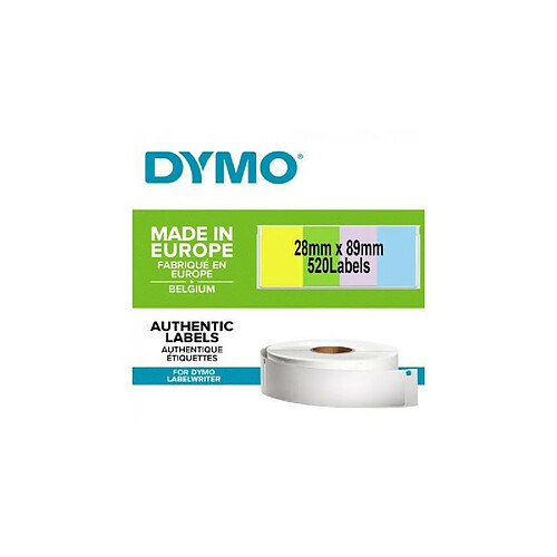 DYMO LabelWriter Boite de 4 rouleaux de 130 étiquettes adresse papier couleur 28mm x 89mm, Jaune, Rose, Bleu, Vert