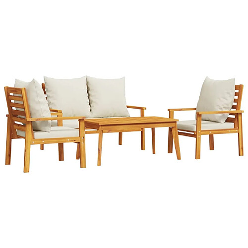 Maison Chic Ensemble de 4 Tables et chaises d'extérieur avec coussins,Salon de jardin Bois d'acacia solide -GKD159387