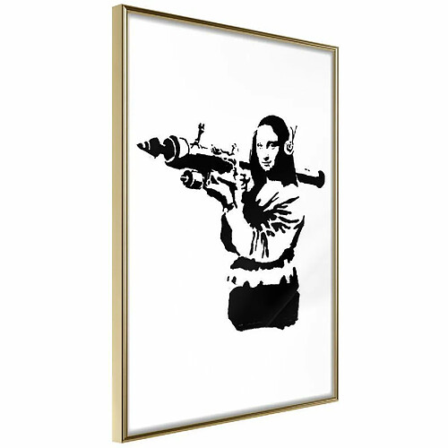 Paris Prix Affiche Murale Encadrée Banksy Mona Lisa with Bazooka II 20 x 30 cm Or