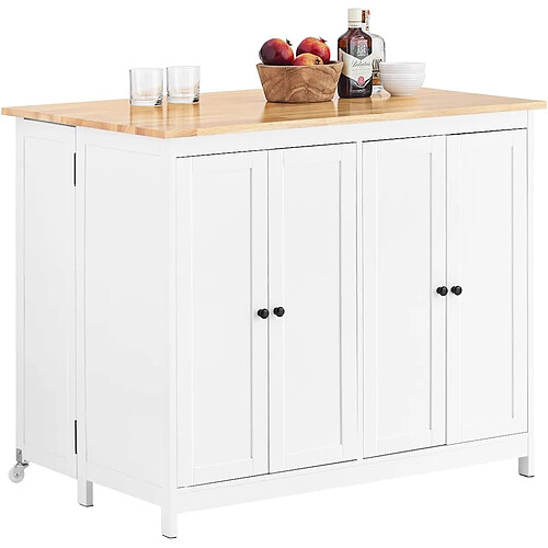 SoBuy KNL10-WN îlot Central de Cuisine Buffet de Rangement Mange-Debout Placard de Cuisine avec Plans de Travail Rabattable 2 armoires 4 Portes, 102x72x92 cm, Blanc