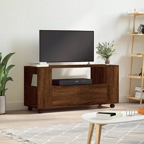 Maison Chic Meuble TV scandinave - Banc TV pour salon chêne marron 102x34,5x43 cm bois d'ingénierie -MN54101