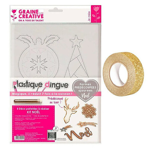 Youdoit Kit plastique dingue Décorations de Noël + masking tape doré à paillettes 5 m