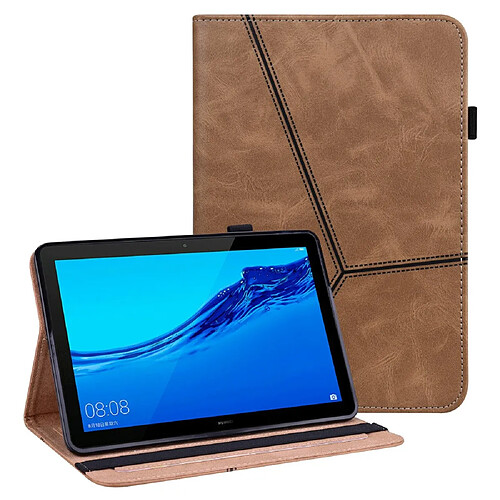 Etui en PU ligne de couture avec support et porte-cartes marron pour votre Huawei MediaPad T5 10.1