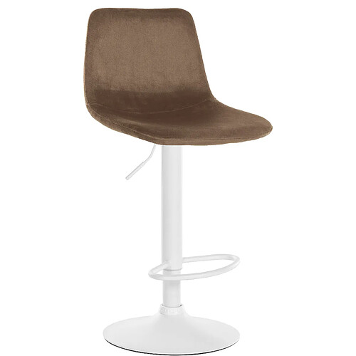 Decoshop26 Tabouret de bar x1 repose-pieds en métal blanc confortable en forme d'arc assise en velours marron 10_0004785