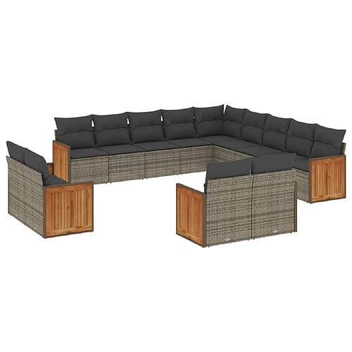 Maison Chic Salon de jardin avec coussins 13 pcs | Ensemble de Table et chaises | Mobilier d'Extérieur gris résine tressée -GKD94189