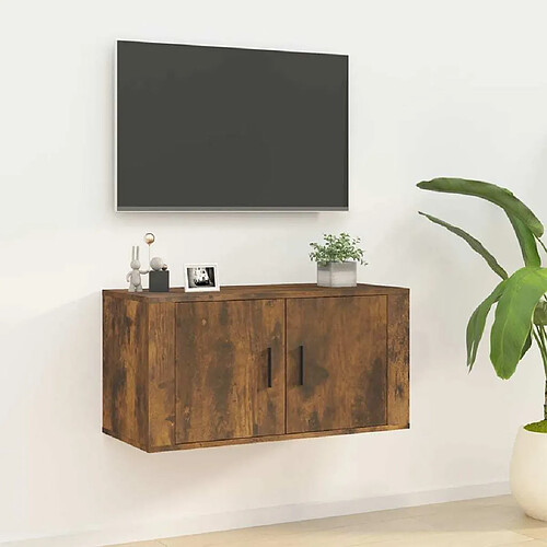 Maison Chic Meuble TV scandinave mural Banc TV suspendu pour salon - Chêne fumé 80x34,5x40 cm -MN18431