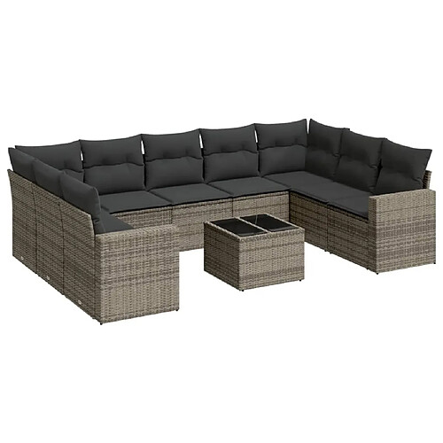 Maison Chic Salon de jardin avec coussins 10 pcs | Ensemble de Table et chaises | Mobilier d'Extérieur gris résine tressée -GKD24511